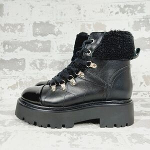 New Steve Madden Reyen Black Leather  Lace Up Block Heel Ankle Boots M186